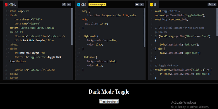 save dark mode in html css js in localstorage coding filters