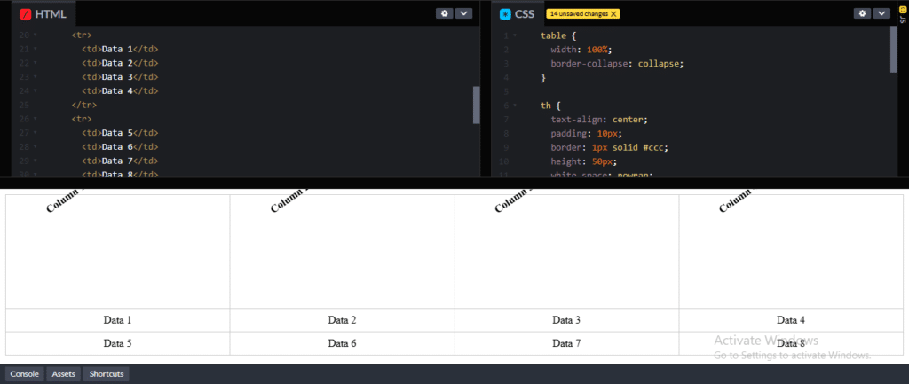 table column angled text using html css